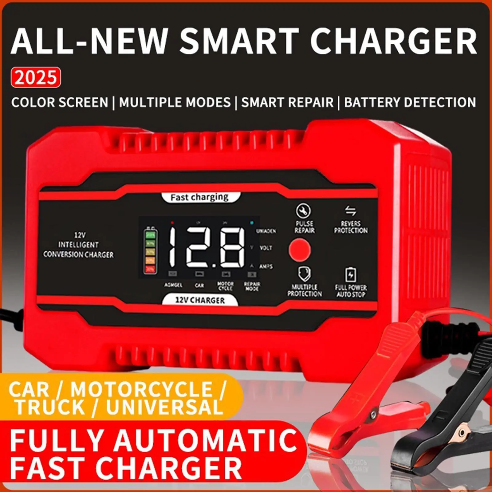 

12 Volt Battery Charger 12V6A Automatic Smart Battery Charger Vehicle Charging Maintenance Equipment For Cars Motorcycles Trucks