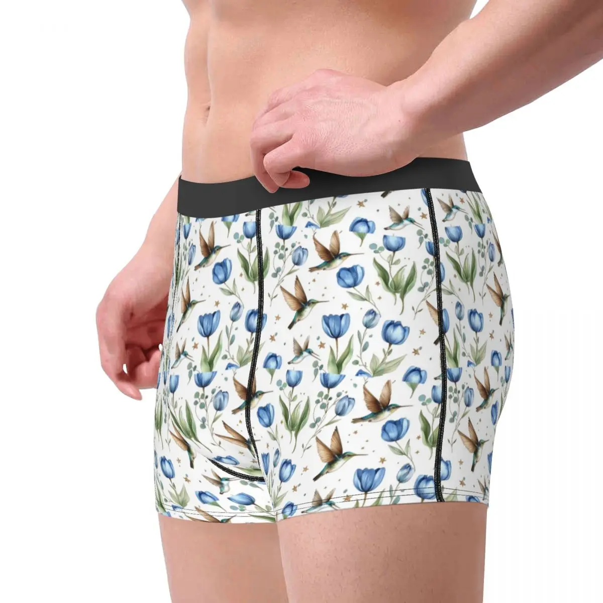 Calzoncillos Boxer, pantalones cortos, bragas de tulipanes y colibríes, ropa interior suave para hombre, regalo para novio