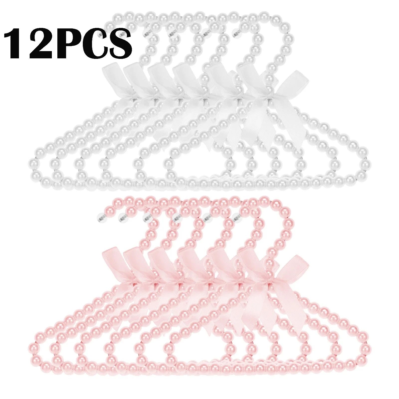 12Pcs Pearl Hanger Kids with Exquisite Design Small Pearl Beads Bow Clothes Hanger for Infant Baby Girls Boys