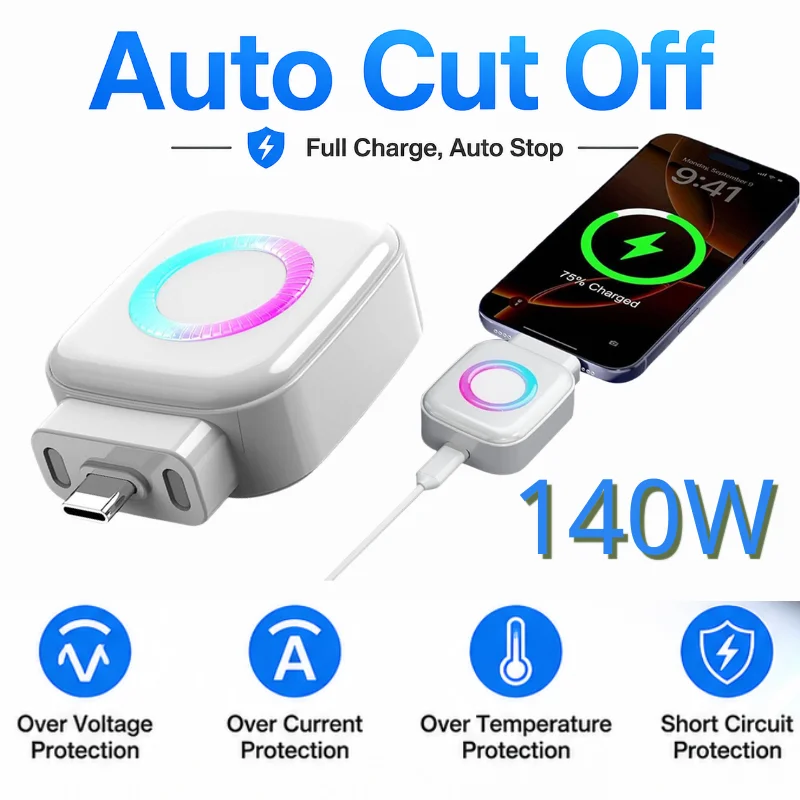 140W Fast Charging Data Cable Smart Auto Power Off Protector Prevent Overcharge Safe Charger Device for Phone Type C Charging