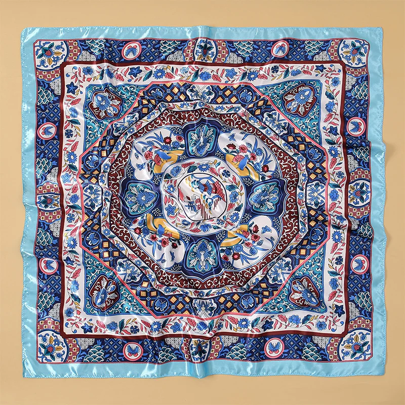 Luxury Printing 90*90cm Women Silk Scarf Satin Twill Square Big Shawl Elegant Headscarf Smooth Soft Neck Tie Bandana Scarves