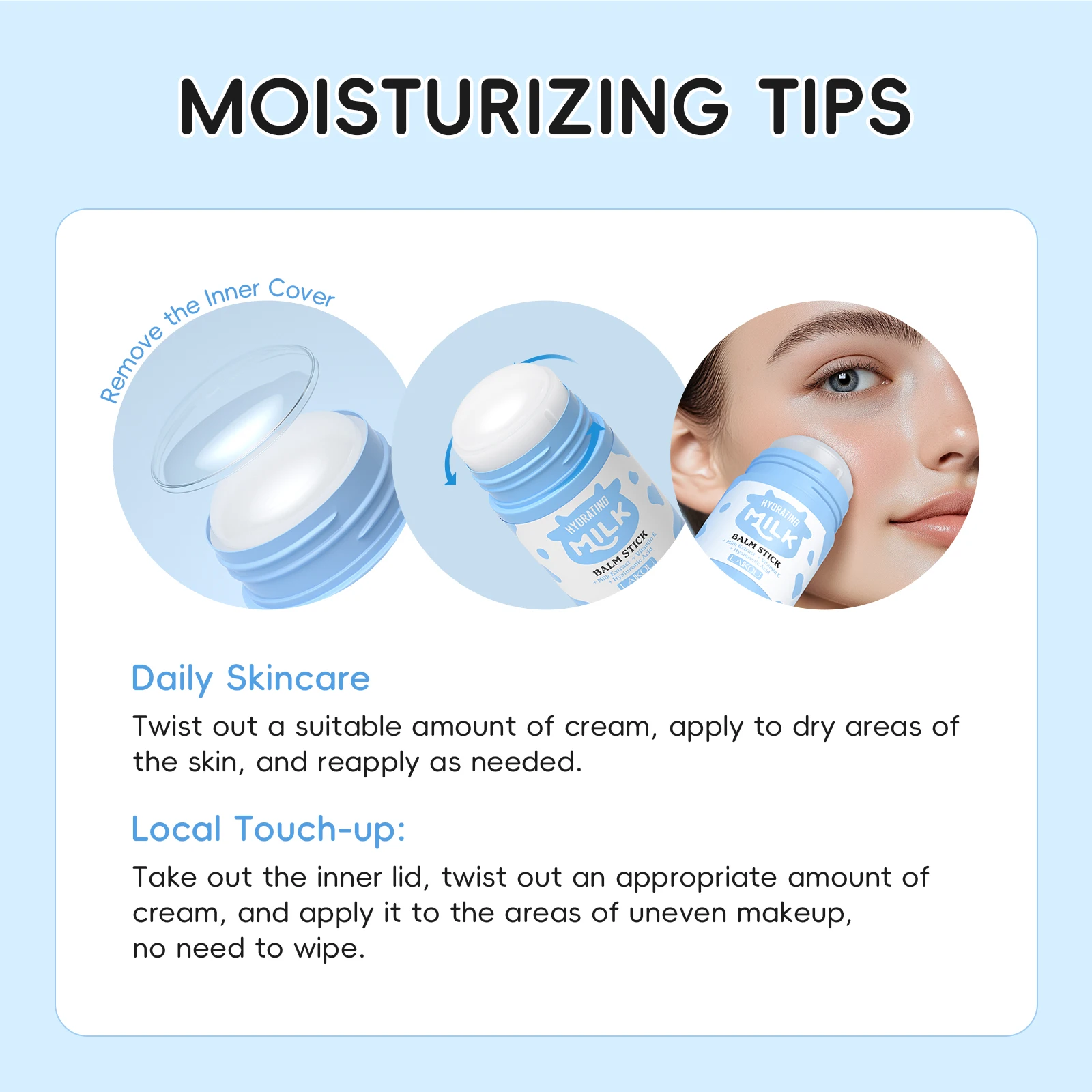 LAIKOU Milk Hydrating Balm Stick - Instant Moisture for Lips, Elbows & Knees 40g