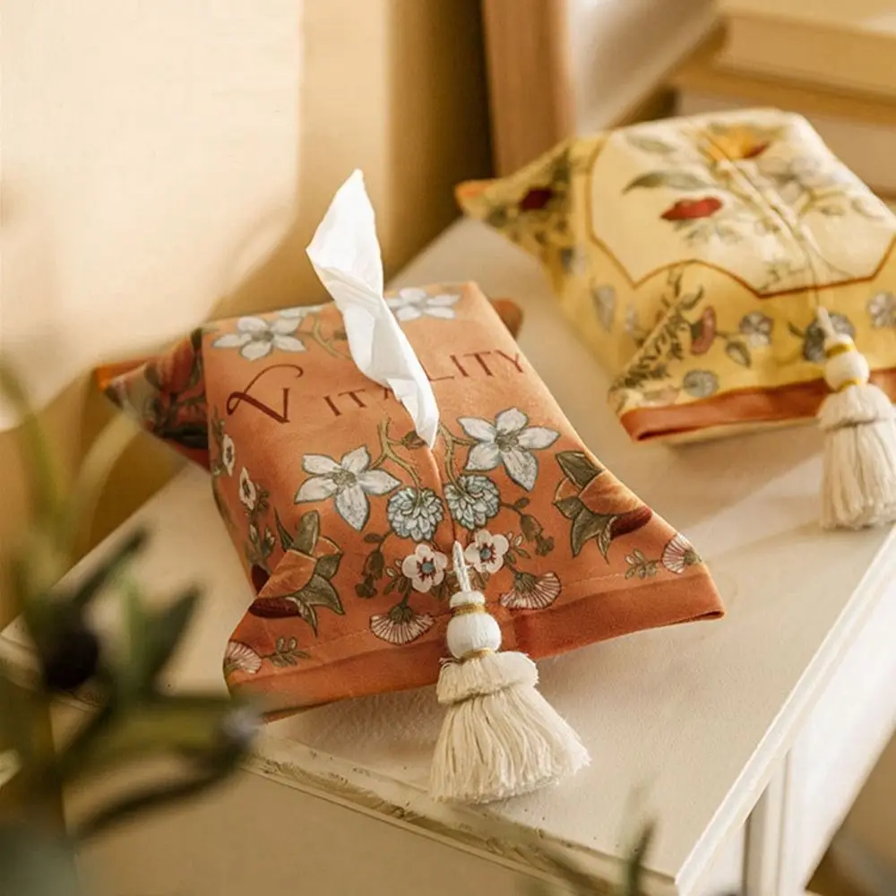 18x24cm Short Plush Tissue Bag Vintage Floral American Tissue Box Holder Reusable Decorative Napkin Paper Box Office