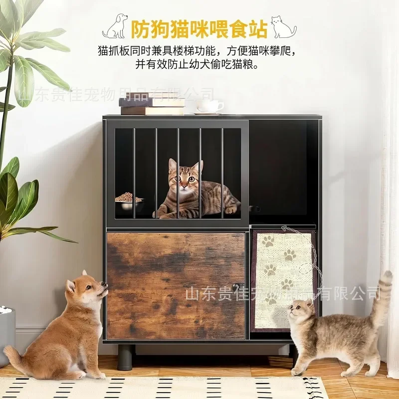 Cat Feeding Cabinet Anti Dog Pet Food Storage Locker Station Furniture