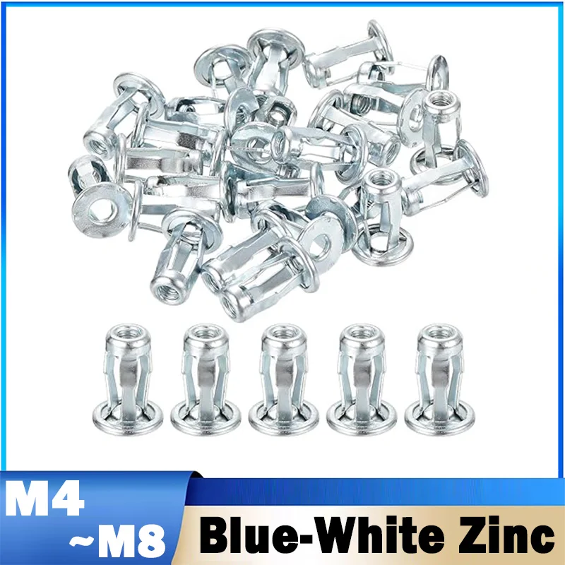 Blue-White Zinc Jack Nuts M4 M5 M6 M8 Expansion Clamp Petal Rivet for Plastic Pressboard Hardboard