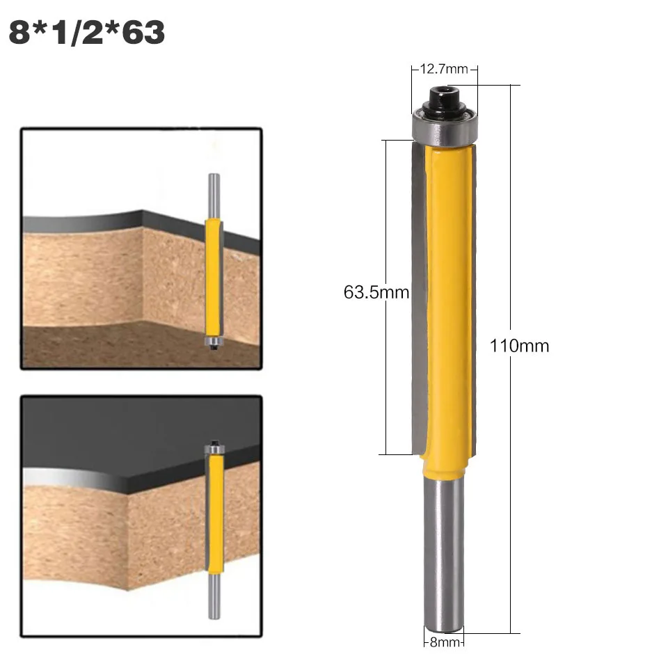 1pc 8mm haste fresa escultura em madeira 2 "flush guarnição roteador bit com rolamento para modelo de madeira padrão bit carboneto de tungstênio