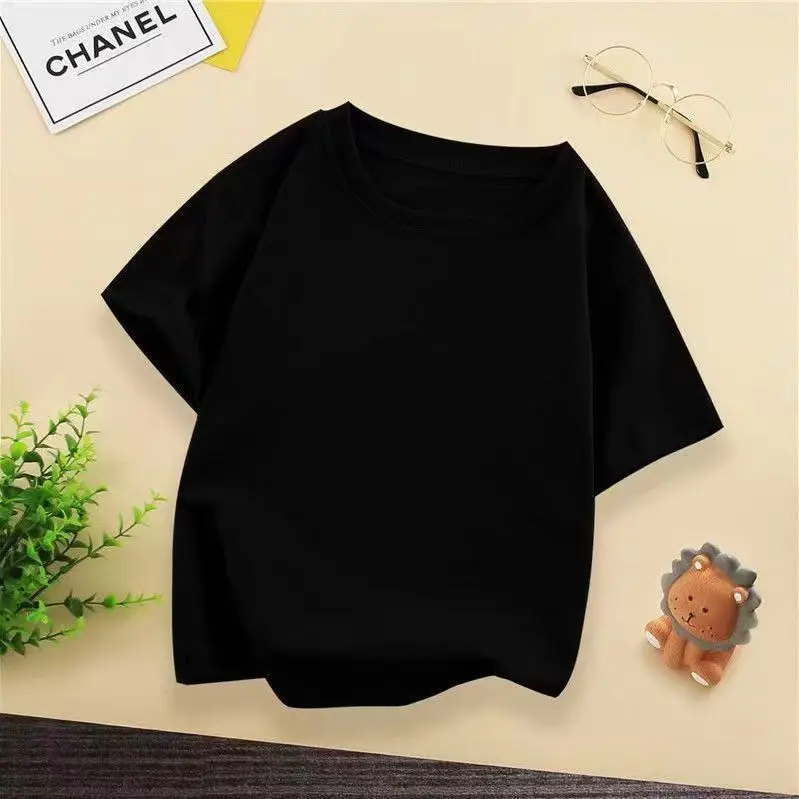 Kids Dropped Shoulder Short-sleeved T-shirt Summer New Pure Cotton Round Neck Loose Bottoming Shirt Student Sportswear 2-10Y