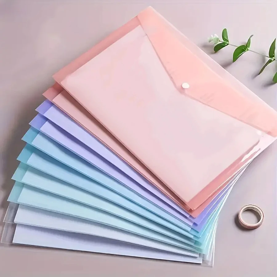 10pcs A4 Transparent Snap Button Style Document Storage Bag Daily Office File Sorting Organizing Folder Large Capacity File Bags