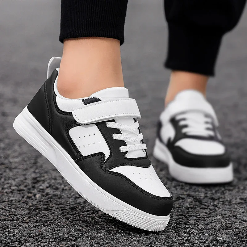 Children Sneaker Boys Casual Shoes Black Leather Flat Student Walking Shoes Non-slip Girl Lightweight Sports Tennis Footwear