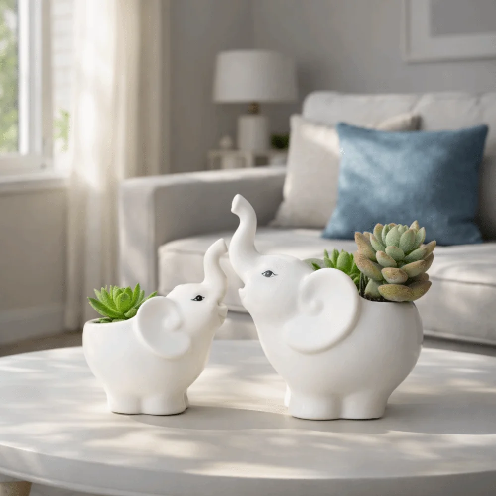 

Creative Elephant Shape Succulent Flower Pot Practical Handmade Ceramic Flowerpot Cute Minimalist Bonsai Vase Office