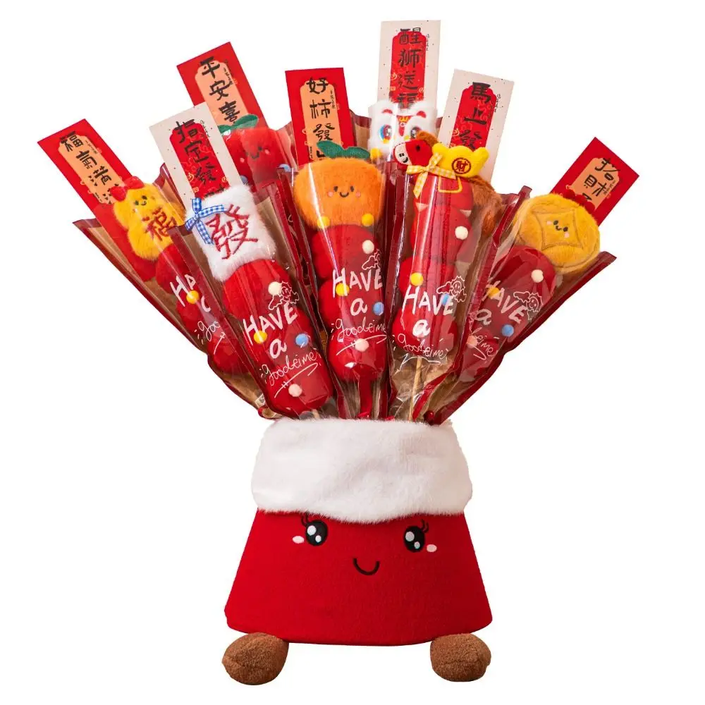 Accessoires Photo créatifs pour nouvel an, Bouquets de gourde de bonbons glacés doux et mignons, peluche Tanghulu rouge drôle