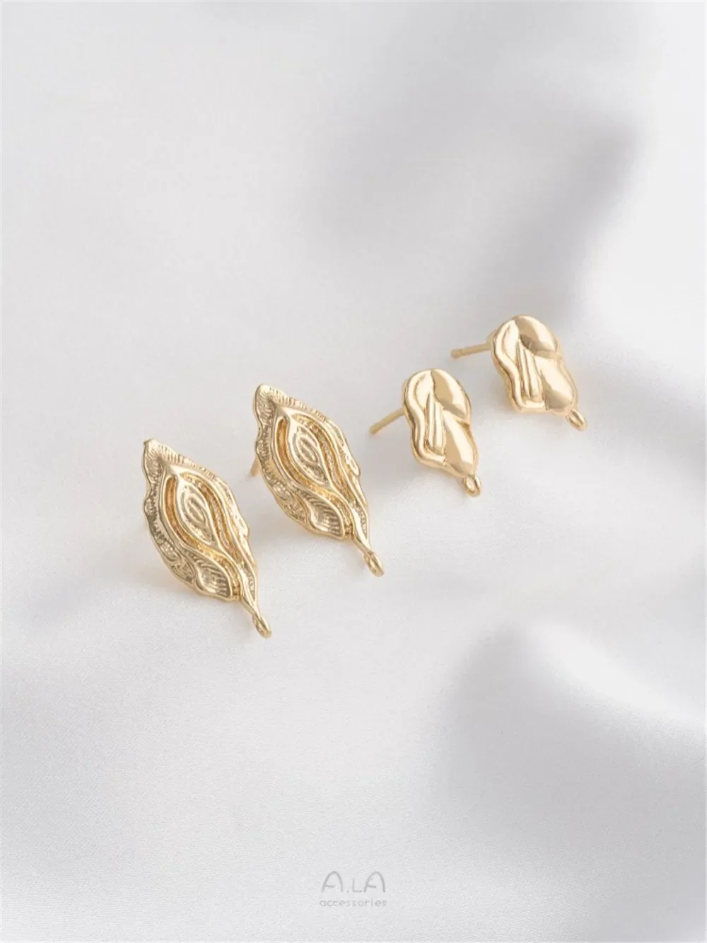 Anting-anting bahan buatan tangan DIY cincin gantung bentuk daun dibungkus emas 14K jarum perak 925 Aksesori Perhiasan E344