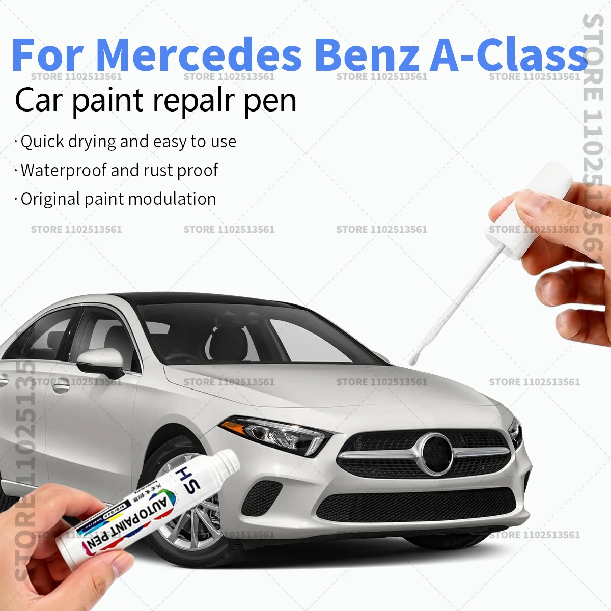 For Mercedes Benz A Class Professional Car Touch Up Paint Pen Scratch Repair Paint Brush for Automotive Paint Restoration White