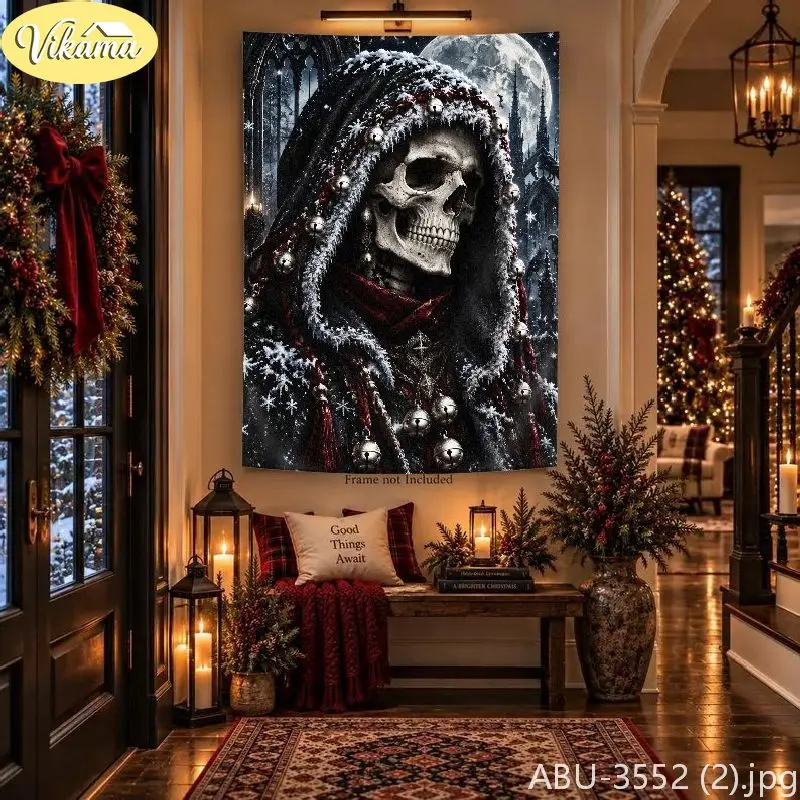 VIKAMA Skull Hooded Figure Dark Gothic Christmas Tapestry Wall Hanging, Wall Art for Bedroom Living Room Party Dorm Home Decor