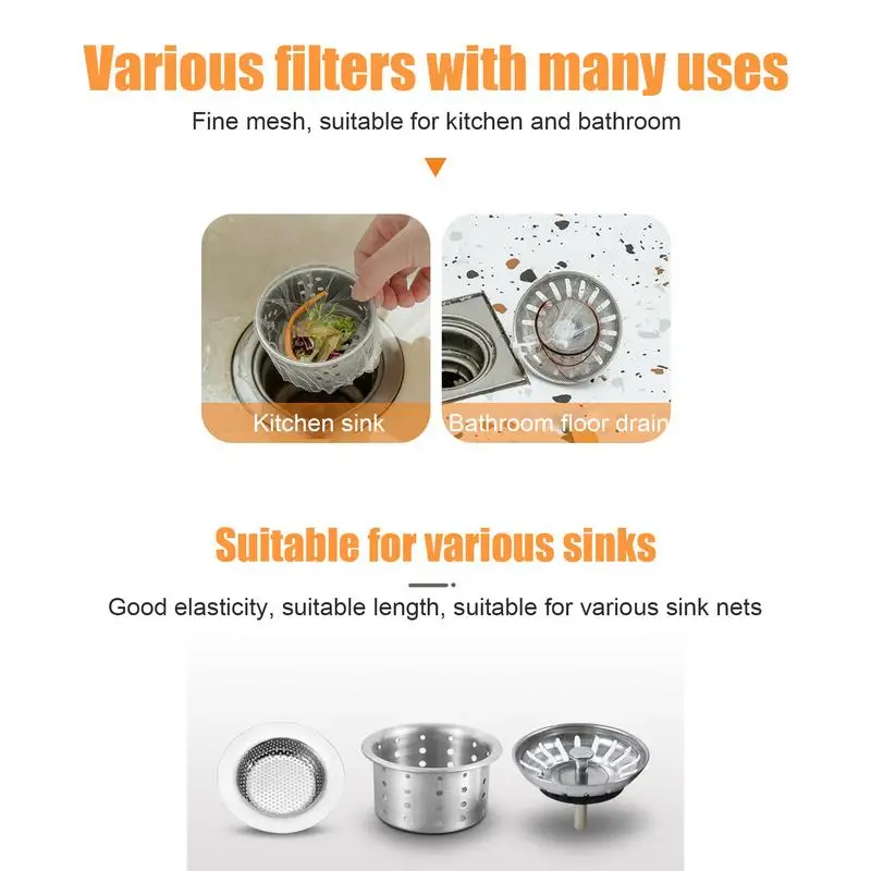 Fine Mesh Bag Sink Net Extraction Box Included Elastic Sink Filter Mesh Sink Strainer Trash Bag For Kitchen Sinks Bathroom Sinks