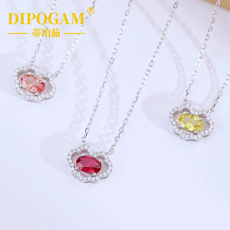 

925 Sterling Silver Ruyi Auspicious Cloud Necklace Lab Created Colorful Gemstone Pendant Fine Jewelry Fashion Gift For Women