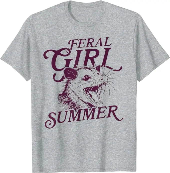 Feral Girl Summer Opossum Vintage T-Shirt Cute Mouse Lover Graphic Tee Tops Women's Fashion Short Sleeve Blouses Novelty Gifts