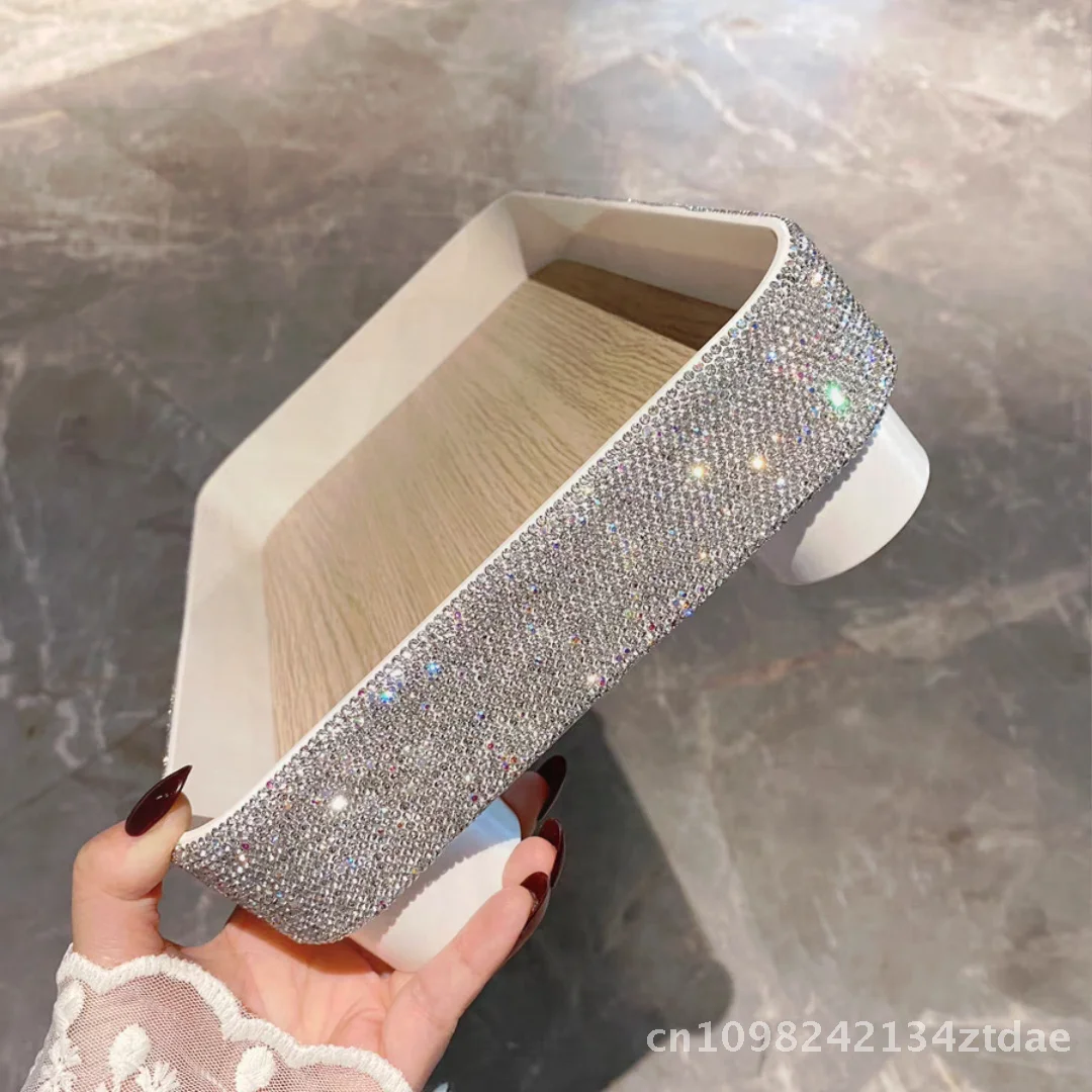 Caja de almacenamiento ligera de lujo para el cuidado de la piel, bandeja de escritorio con incrustaciones de diamantes, organizador de plástico minimalista moderno para el mercado de Amazon
