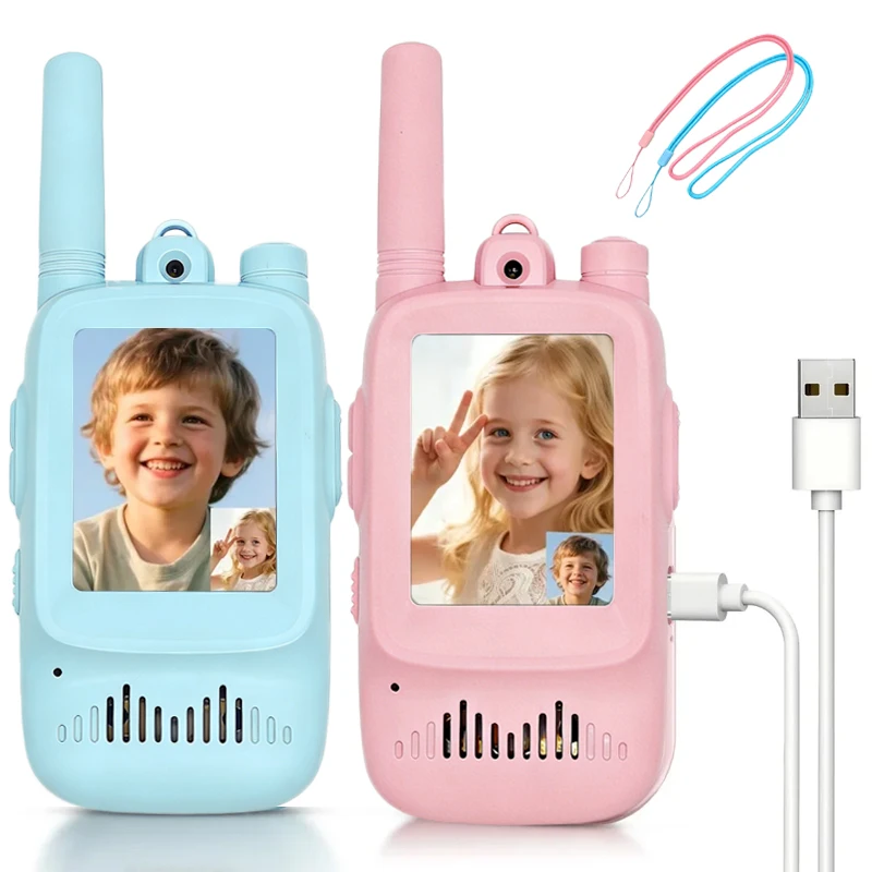 2pcs Kids Video Walkie Talkie Rechargeable Indoor Outdoor Toys One-Click Call Essential for Camping & Hiking Adventures Gift