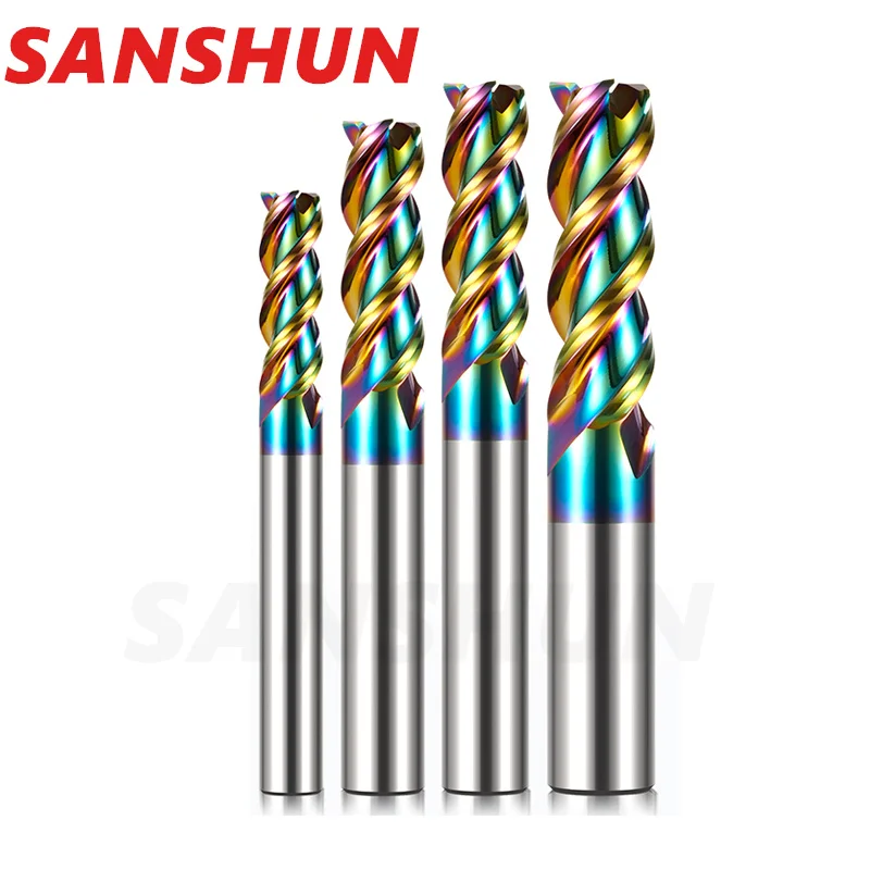 CNC Colorful Aluminum Milling Cutter Carbide End Mill 3 Flutes Acrylic Wood Copper endmills 4mm 6mm1 to 20mm HRC58 Milling Tools