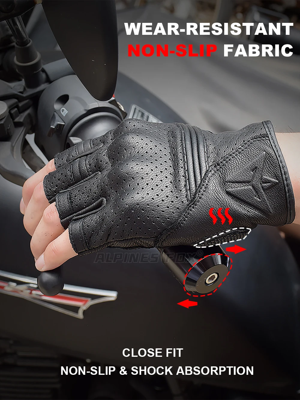 Perforated Motorcycle Half Finger Gloves Men\'s Motorcycle Leather Gloves Summer Moto Gloves Fingerless Breathable Racing Gloves