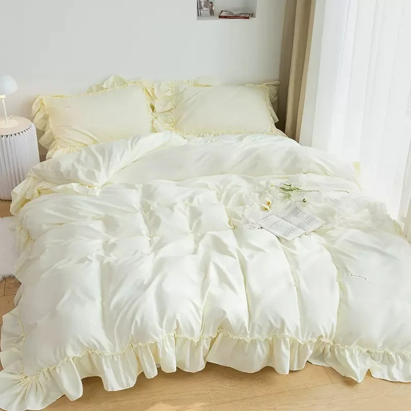 Ruffle Bedding Set For Women Cute Lace Duvet Cover Full Queen King Size Double Korean Princess Style Bed Sheet With Pillow Case