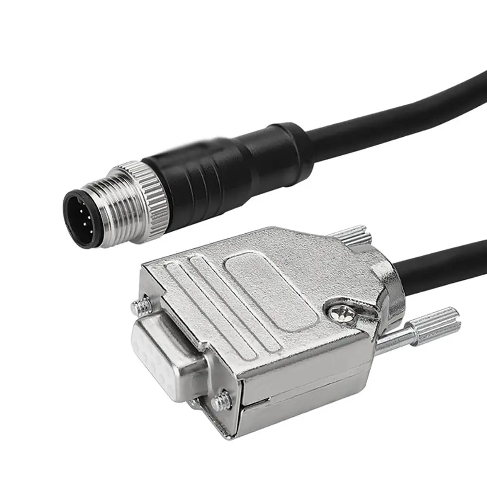 M12 5 Pin to DB9 Serial Cable 1M, IP67 Waterproof RS232 RS485, Brass Gold-Plated Pins Industrial Automation