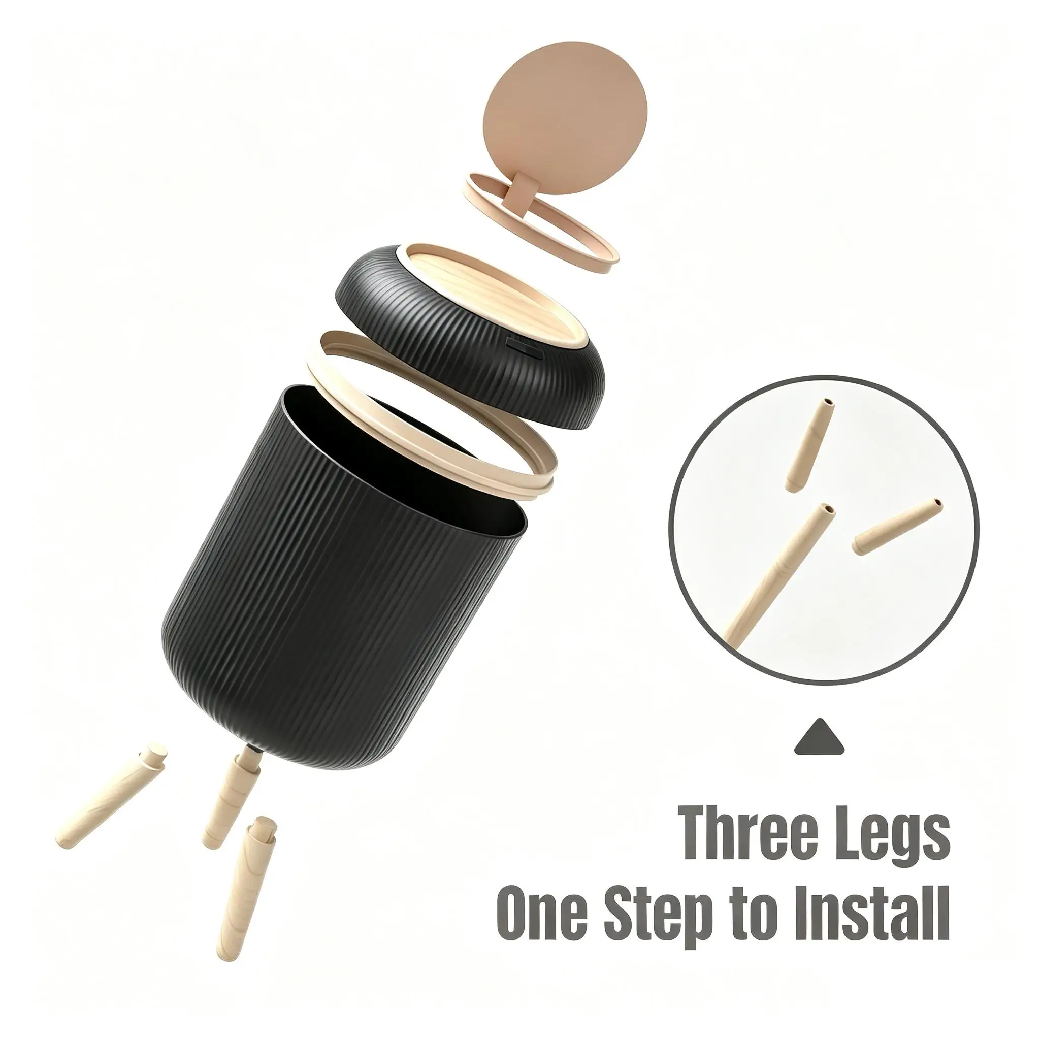 Infrared Motion Sensor Trash Can with Wooden Legs, Vertical Striped Touchless Automatic  Bucket for Bedroom Bathroom Office