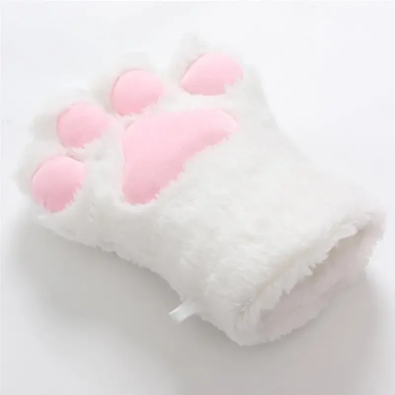 1Pair Lovely Plush Cat Paw Claw Gloves Winter Warm Fingerless Gloves Women Girls Fluffy Bear Paw Half Finger Gloves Mitten Gifts