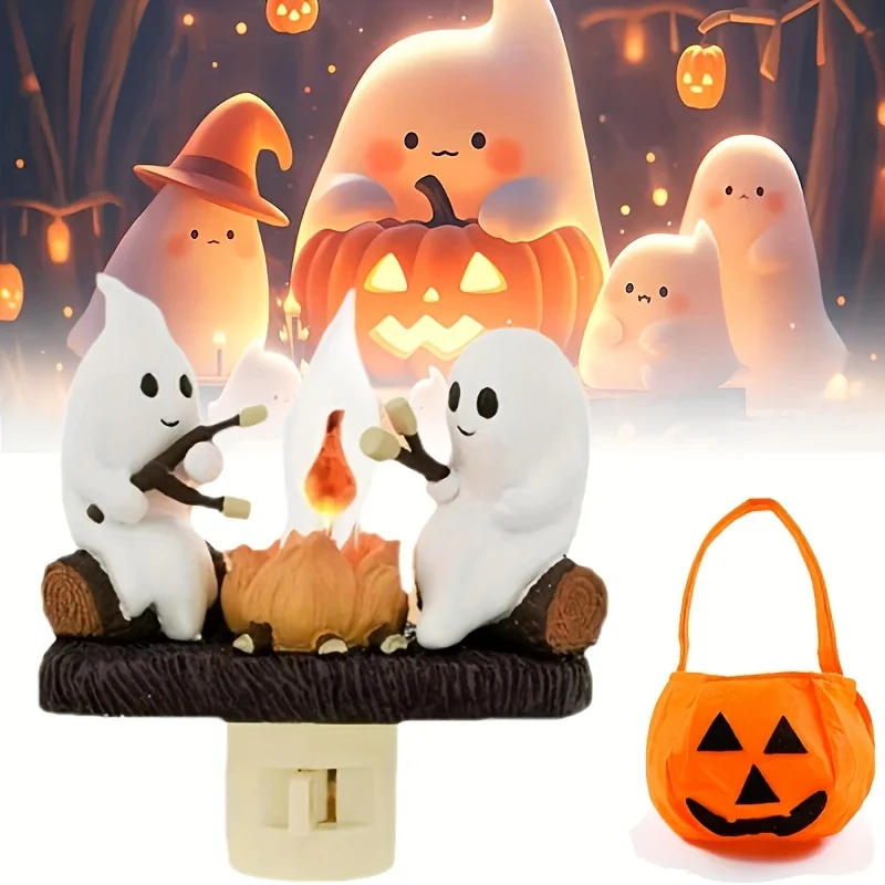 Halloween Ghost Bonfire twinkling night light, 3D LED campfire night light, Halloween interior decoration, room cute decoration