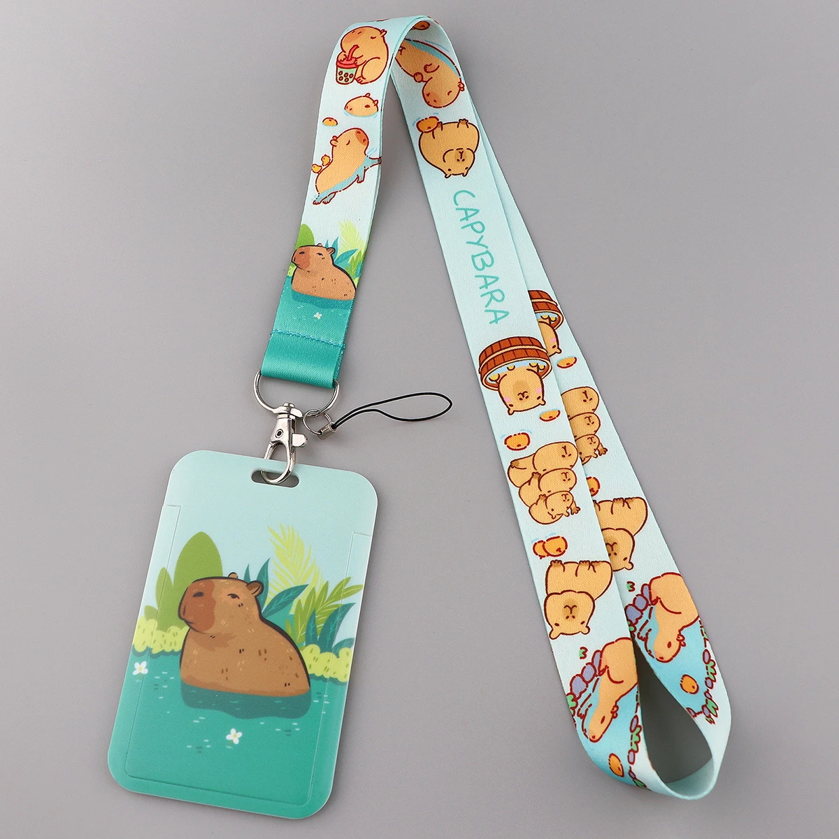 Capybara tali Lanyard kartun binatang cokelat lucu, tali gantungan kunci ponsel untuk gantungan kunci kartu ID, gantungan kunci tali gantung