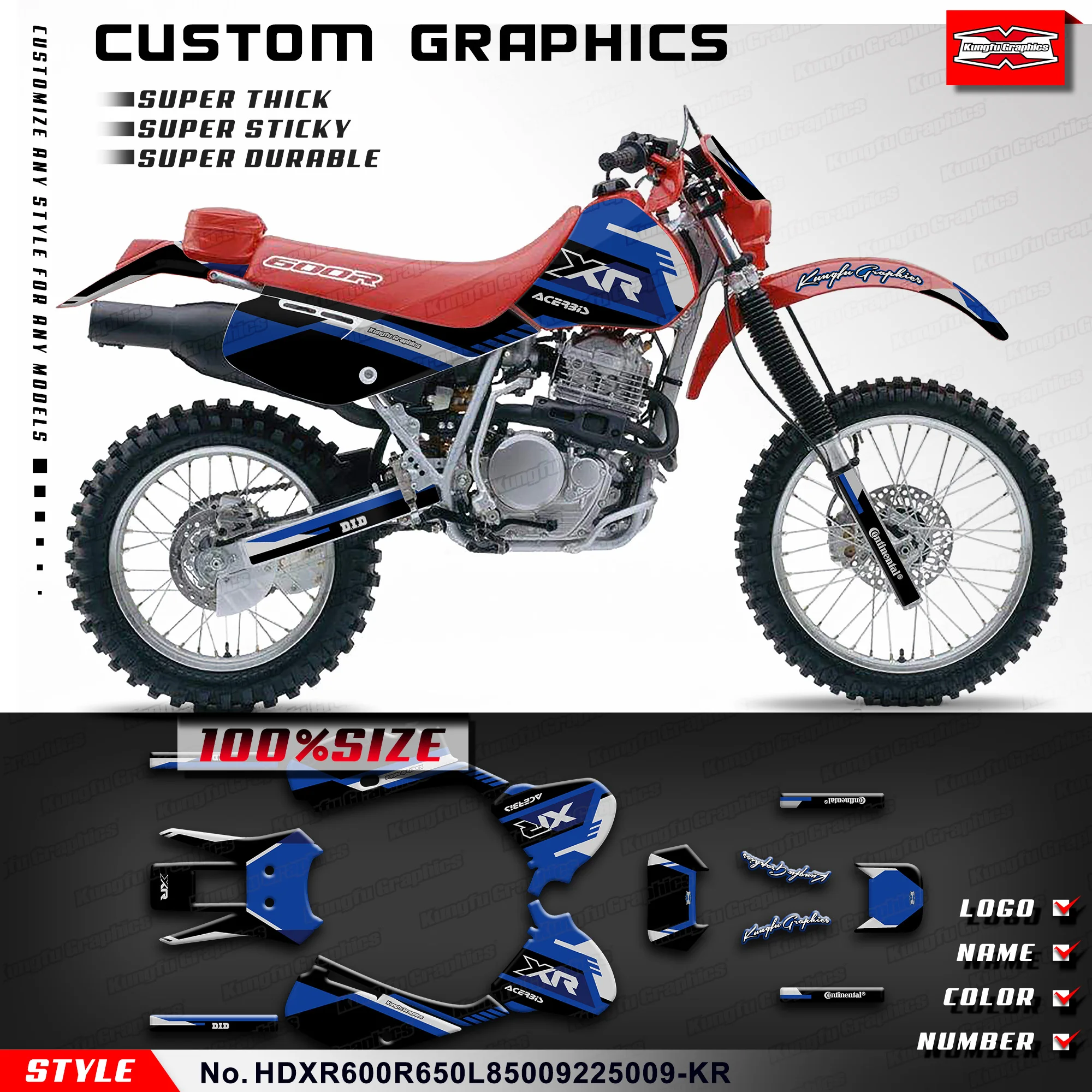 

KUNGFU GRAPHICS Vinyl Decal for HONDA XR600R XR650L XR 600R 650L 1985-2025 Stickers Set, HDXR600R650L85009225009-KR