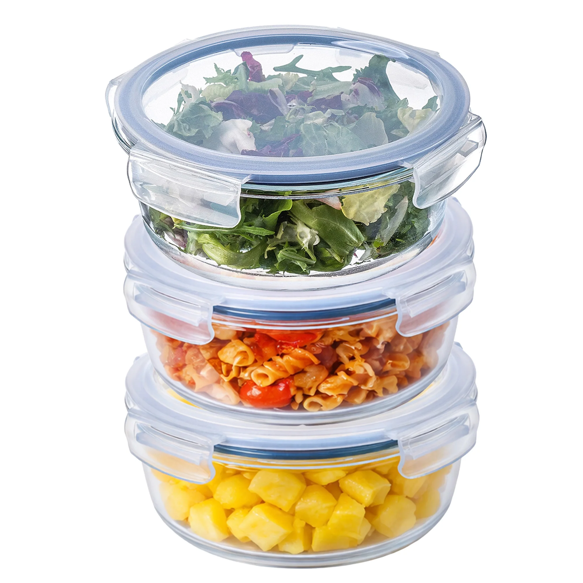 Recipiente de Vidrio para Alimentos de 1300 ml con Tapa, Lonchera, 3 Piezas