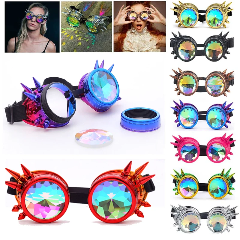 Kaleidoscope Colorful Glasses Rave Festival Party EDM Sunglasses Diffracted Lens Steampunk Goggles