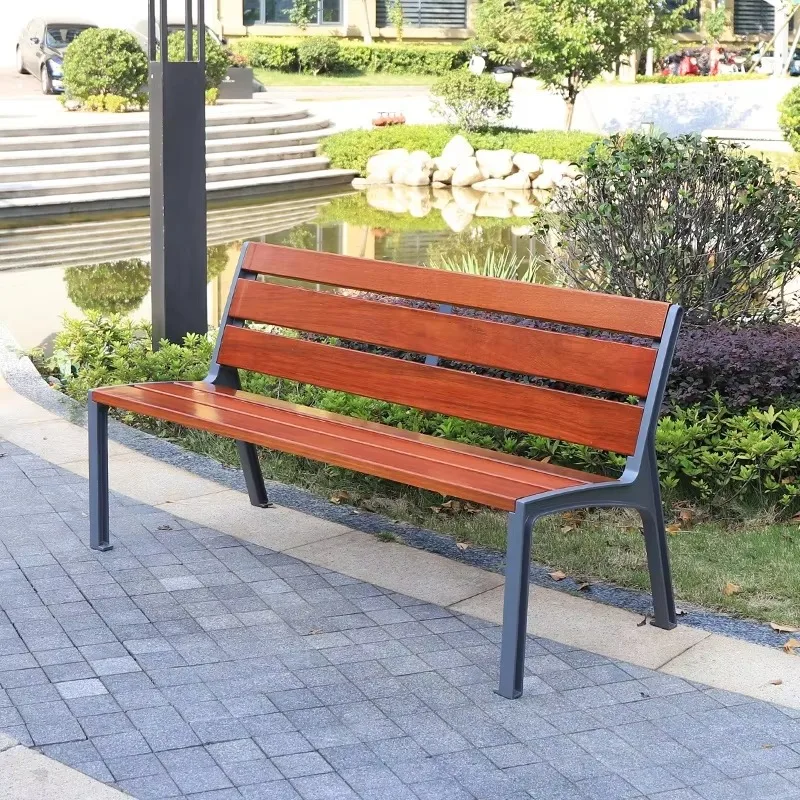 تخصيص المصنع مباشرة العرض في الهواء الطلق مقعد أثاث الحدائق الحديثة الألومنيوم الخشب الصلب مقعد الانتظار للشارع #5