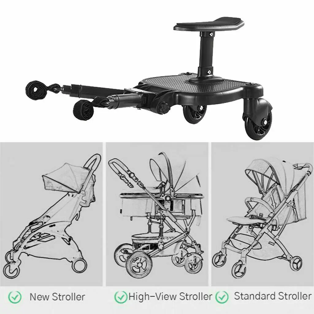 B50 2 in 1 Universal Strollers Step Board Adapter with Seat Second Child Jogger Twins Scooter Baby Pram Hitchhiker Bumper