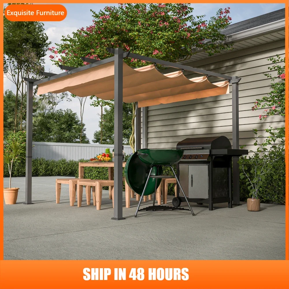 

10' x 10' Aluminum Patio Pergola with Retractable Pergola Canopy, Backyard Shade Shelter for Porch, Outdoor Party, Garden