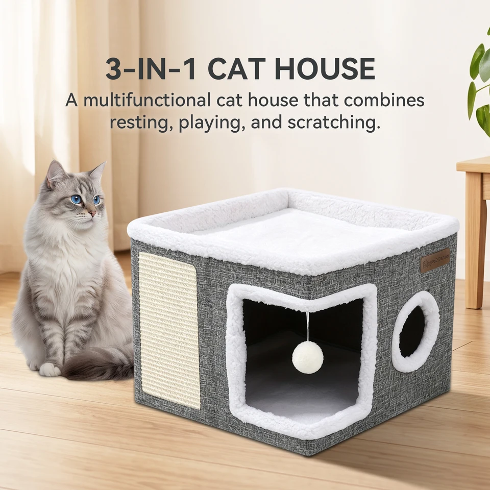 Multi Layer Cat Bed With Toy Tunnel And Scratching Post
