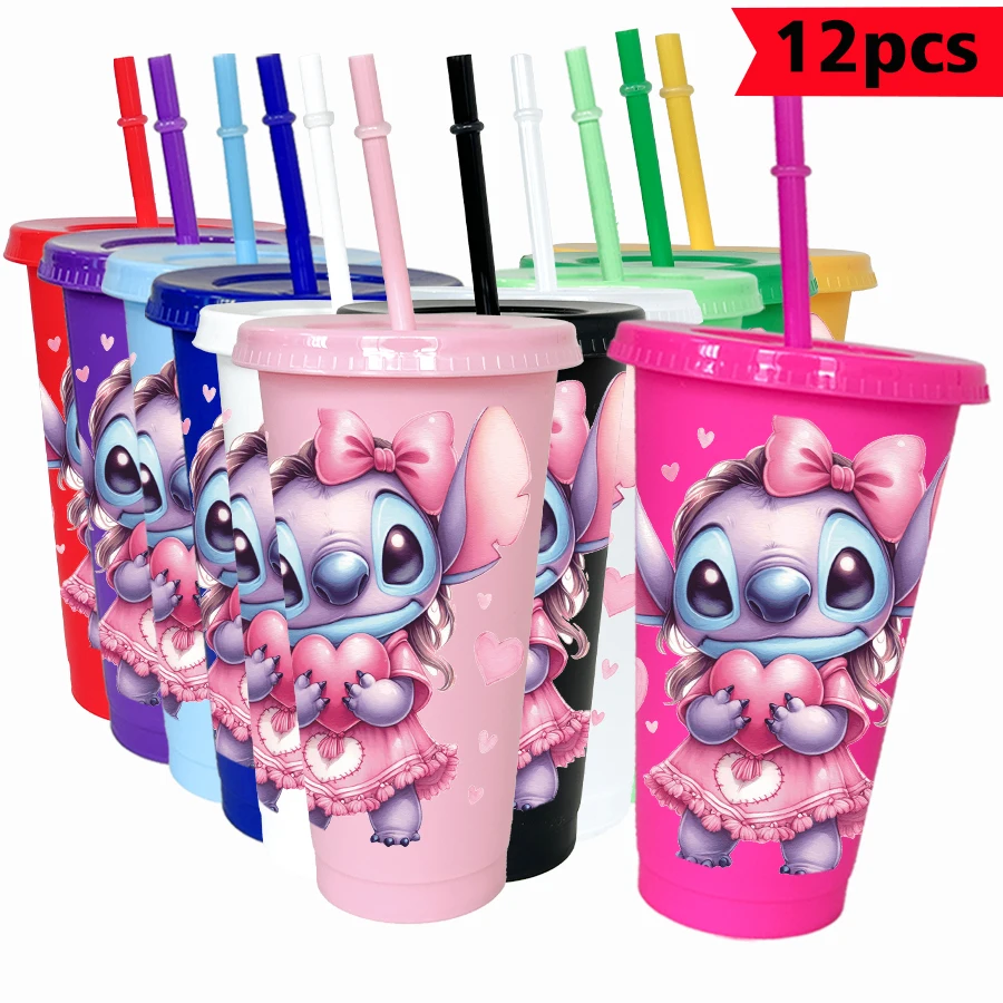 

12 шт./лот Disney Stitch Bow 26 унций цветной пластиковый стакан для дня рождения, посуда для напитков, кружка для сока, кофе