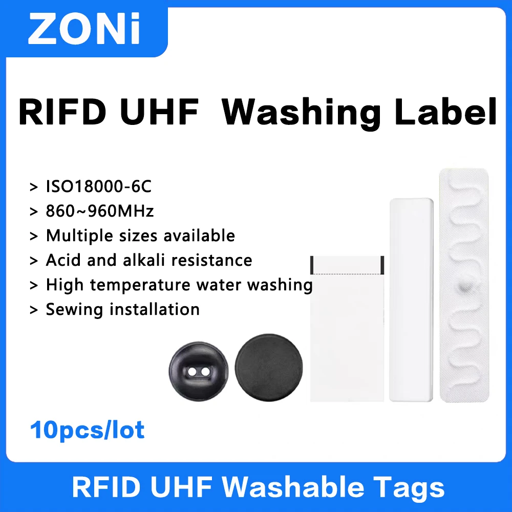 

10 шт. UHF RFID-метка для стирки с термостойким моющимся нетканым/силиконовым материалом для отслеживания одежды 860-960 МГц