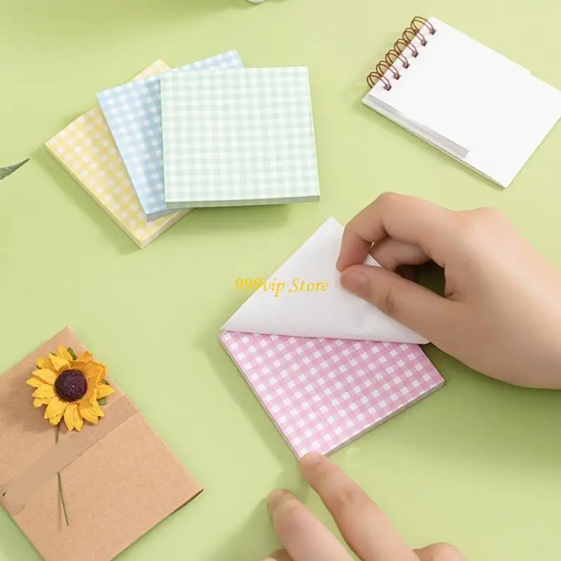 C90C 8 Pcs Adhesive Note Plaids Memos Pad Colorful Note Pad