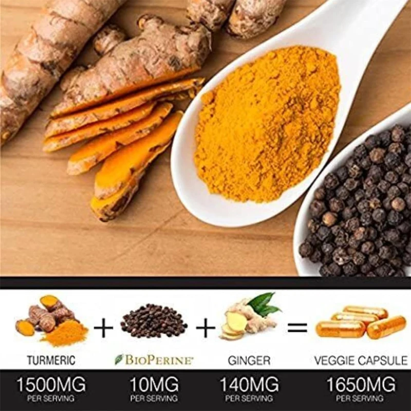 Turmeric and Curcumin Contains Pepper, Black Pepper, and Ginger -60 capsules vegetarian, joint support