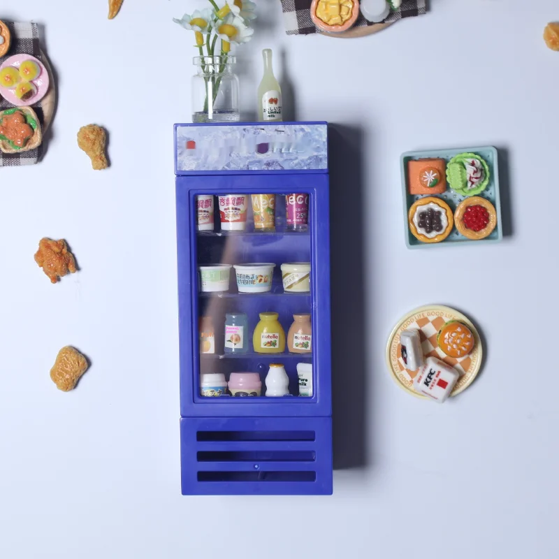ثلاثية الأبعاد مغناطيس الثلاجة مصغرة رفوف الثلاجة الفريزر المغناطيسي الثلاجة ملصق مع ألعاب الطعام ديكور المنزل نماذج دمية