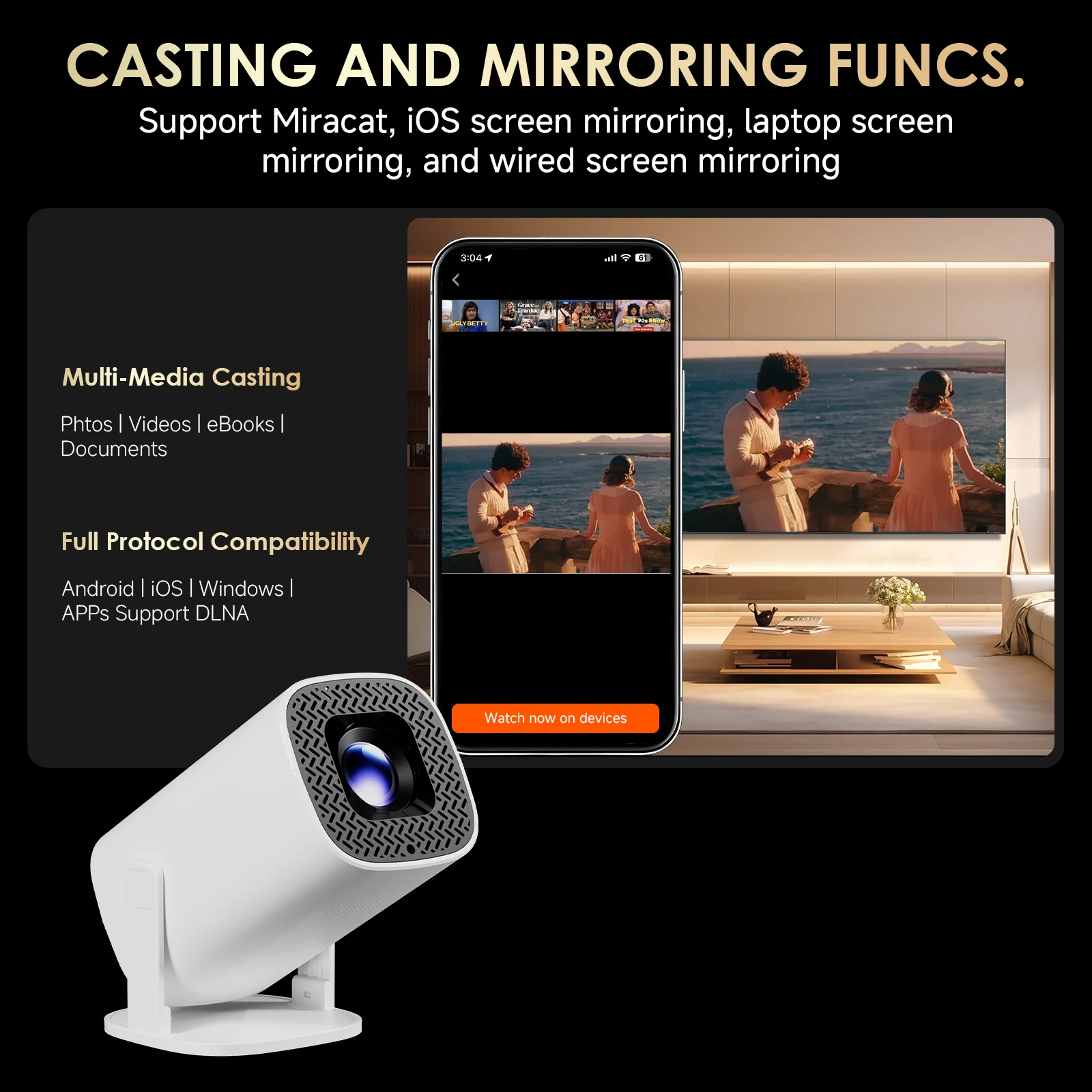 HONGTOP P30PLUS أجهزة عرض صغيرة ذكية 4K 1280 * 720P مع 500 + قناة مجانية حية تدعم WiFi6 جهاز عرض محمول للمسرح المنزلي