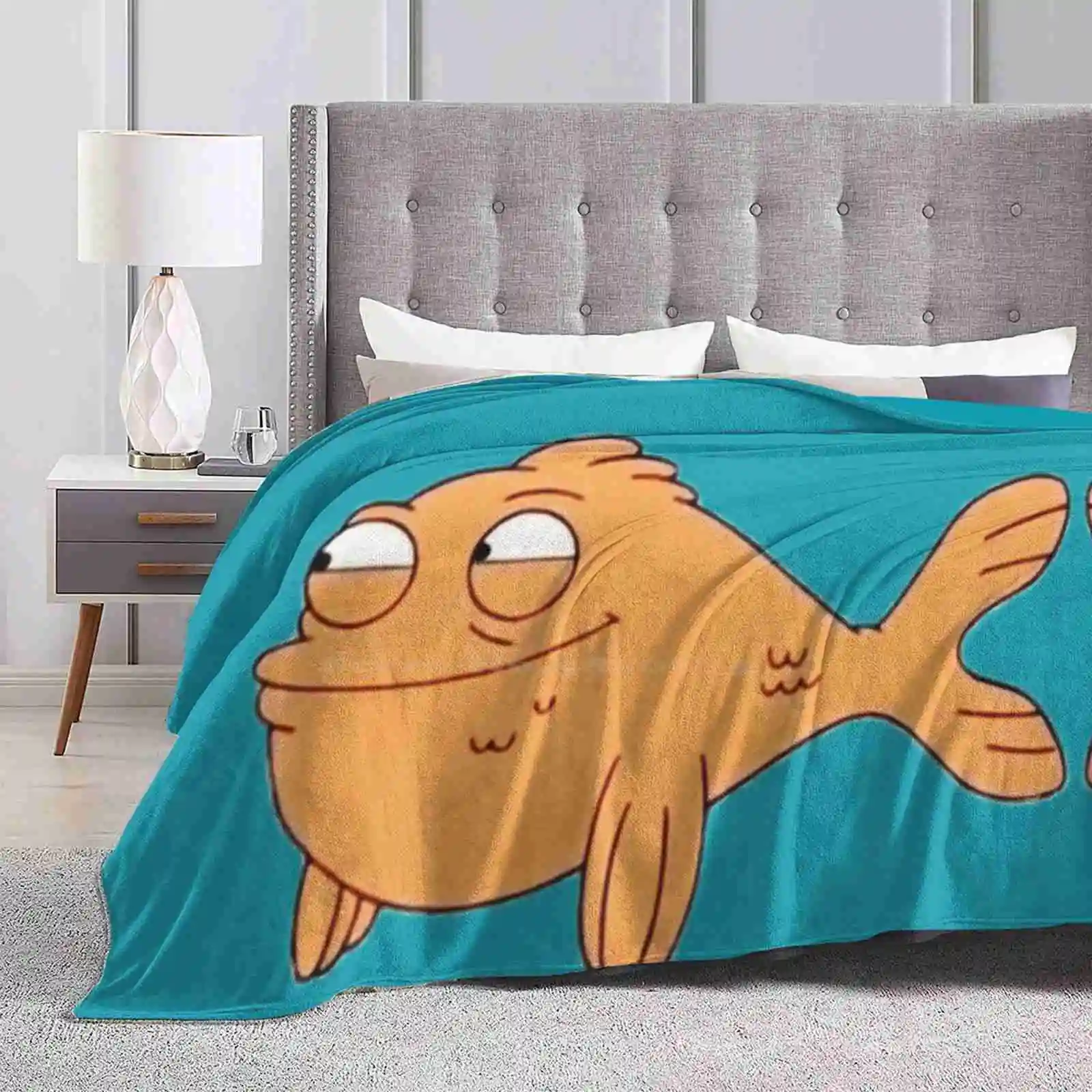 Klaus The Goldfish New Selling Custom Print Flannel Soft Blanket Goldfish Cute Japanese Aquarium Blue Kawaii Orange Pet Ocean