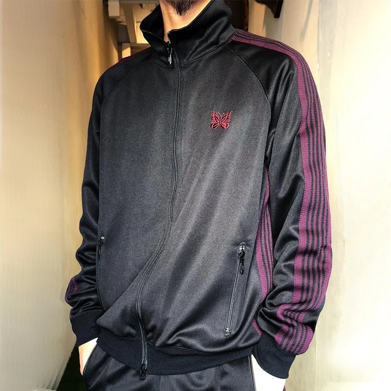 

Needles Vintage Striped Casual Sportswear Jaet ex Bla Long Sve Zipper Closure Stand Fit Outerwear for Autumn