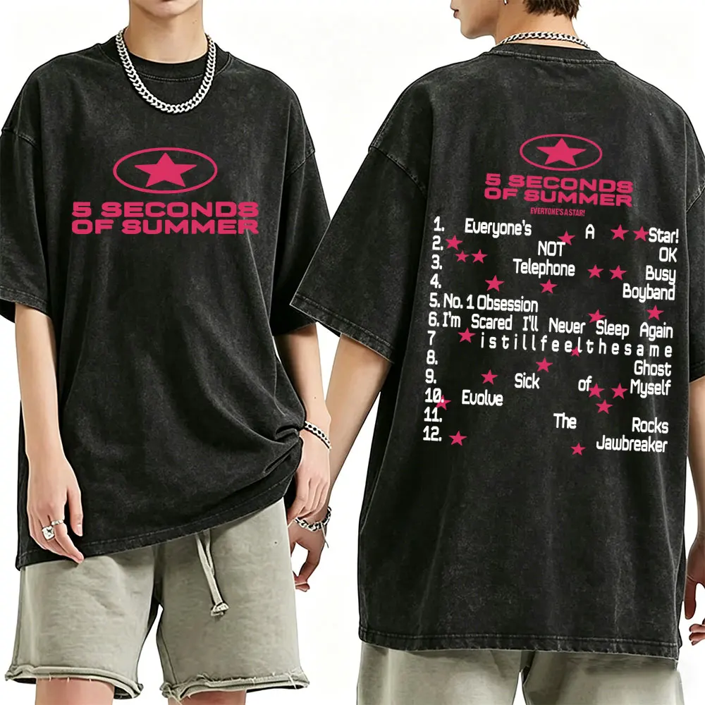 

Washed Vintage Punk Rock Band 5 Seconds of Summer T-shirt Everyone's A Star Merch 2026 T-shirts Men Women Hip Hop Gothic T Shirt