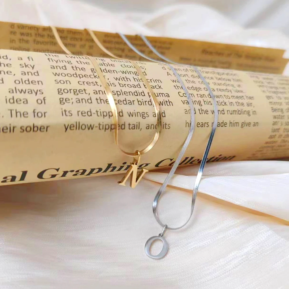 A-Z Alphabet Gold Color Stainless Steel Pendant Necklace for Women Snake Chain Initial Letter Clavicle Necklaces Collar Jewelry