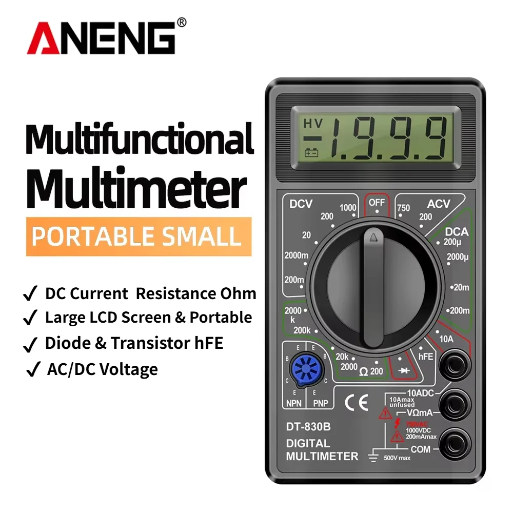 ANENG DT830B Digital Multimeter Smart Handheld Multimeter Tester Professional Meter for AC/DC Voltage Curren Resistance Ohm Test