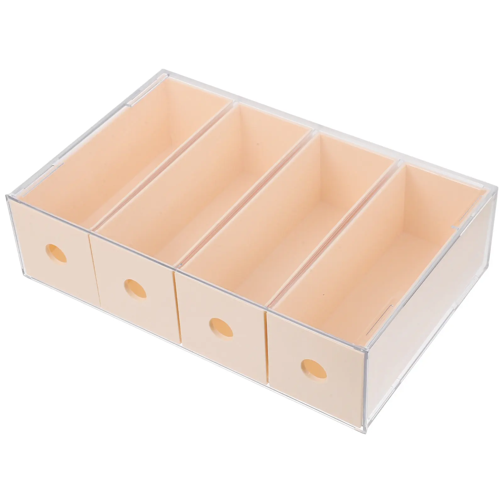 4-Compartment Transparent Desktop Drawer Organizer Box Stackable Versatile Glasses Storage Box for Eyewear Jewelry Makeup